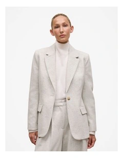 Italian Wool Blend Single Breasted Blazer in Light Grey Marle