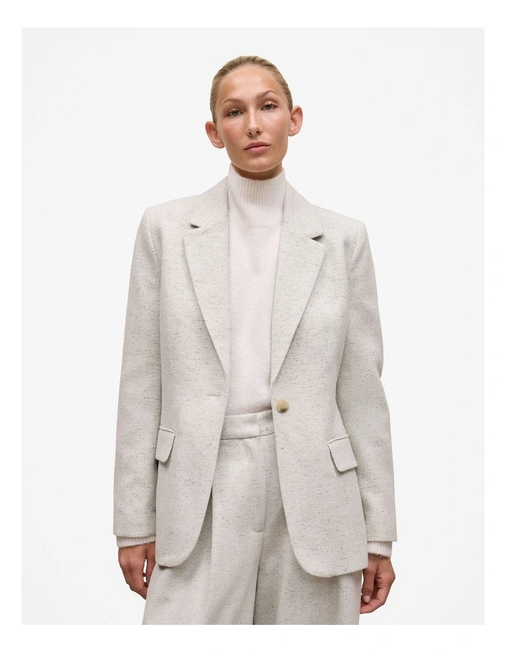 Italian Wool Blend Single Breasted Blazer in Light Grey Marle image 1