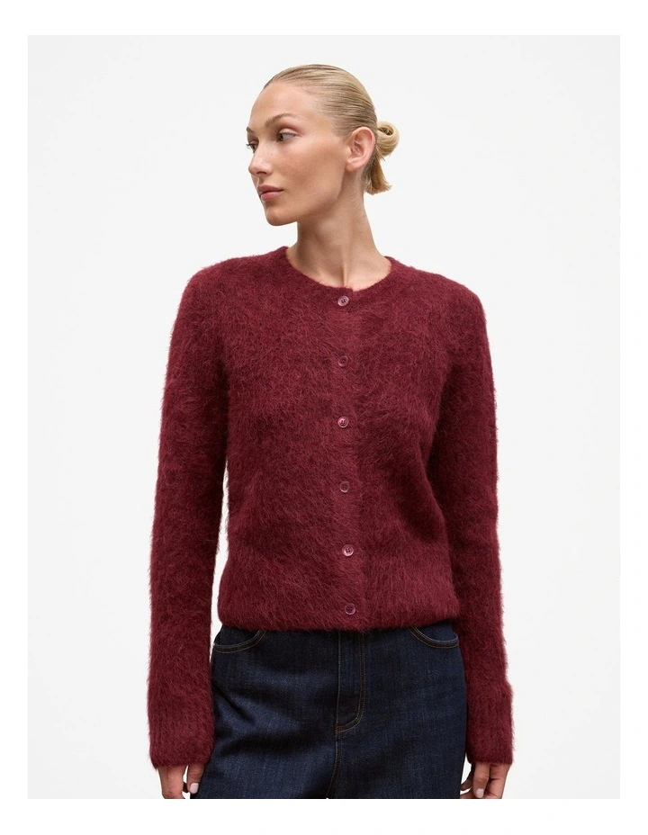 Brushed Alpaca Button Through Cardigan in Red Mahogany image 1