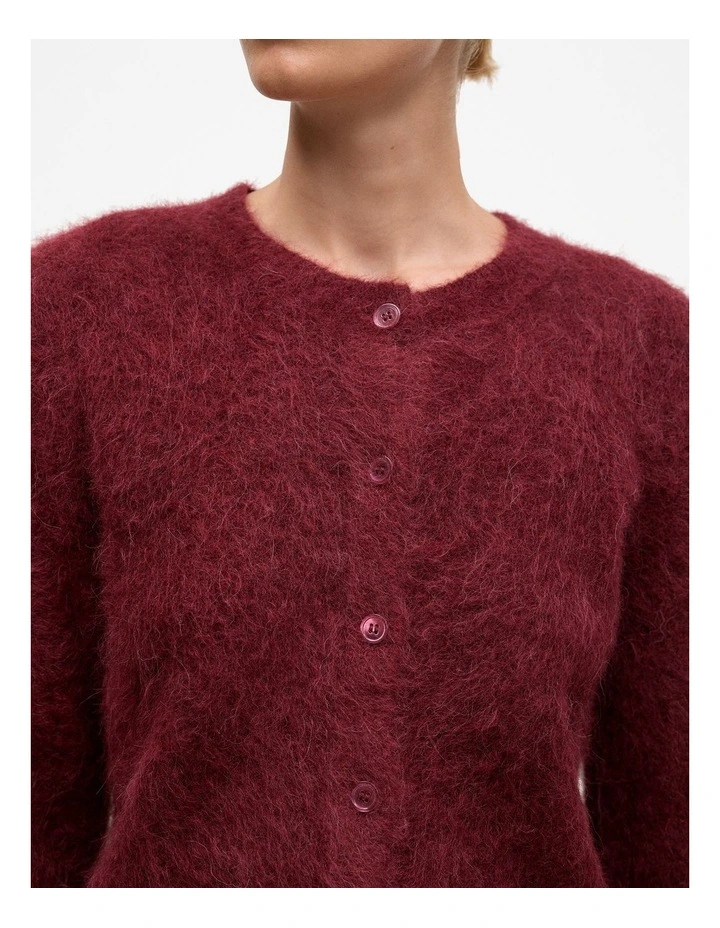 Brushed Alpaca Button Through Cardigan in Red Mahogany image 3