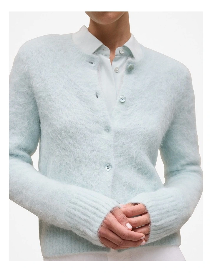 Brushed Alpaca Button Through Cardigan in Faint Blue image 3