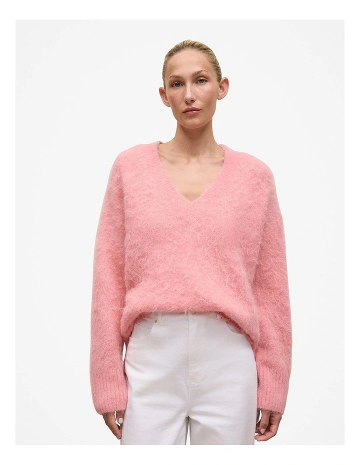 Brushed Alpaca Relaxed V Knit in Dusty Rose image 1