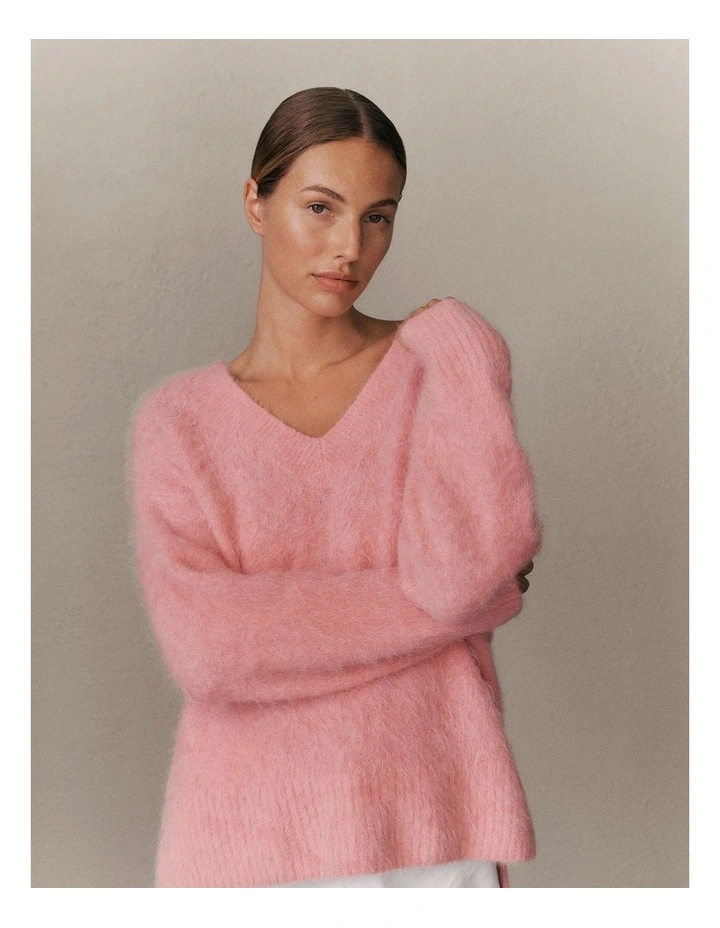 Brushed Alpaca Relaxed V Knit in Dusty Rose image 2