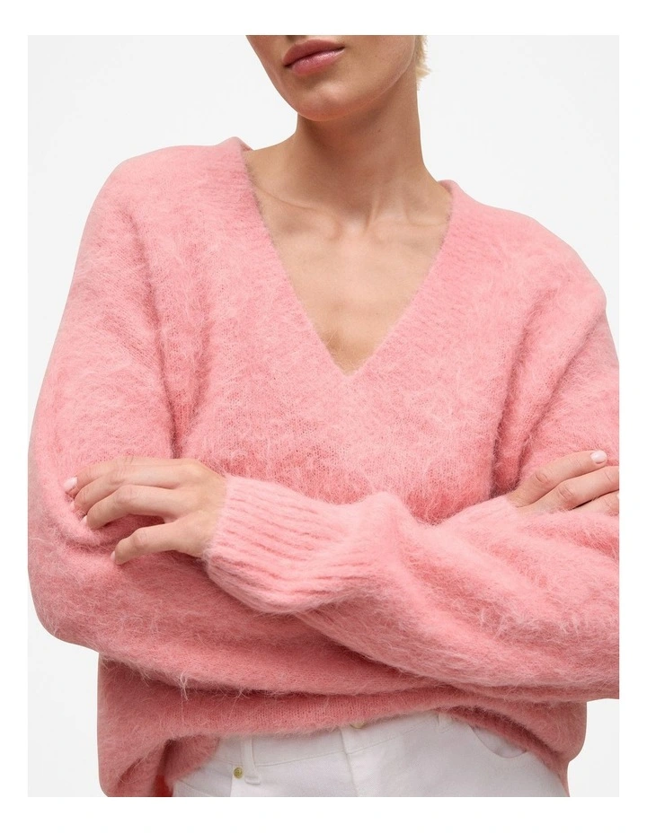 Brushed Alpaca Relaxed V Knit in Dusty Rose image 4