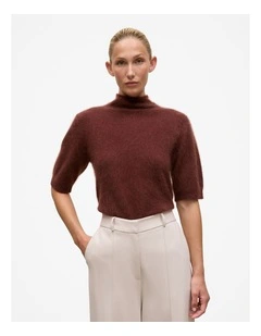 Brushed Cashmere Mock Neck T-shirt in Espresso
