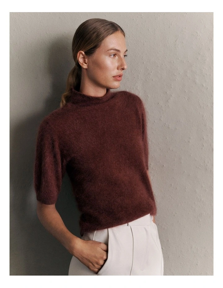 Brushed Cashmere Mock Neck T-shirt in Espresso image 2