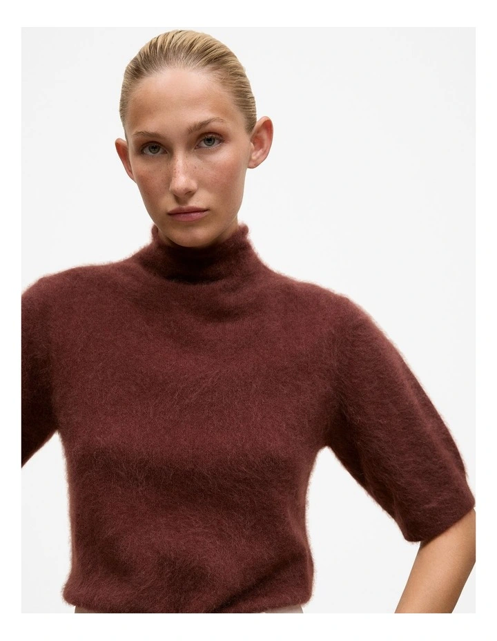 Brushed Cashmere Mock Neck T-shirt in Espresso image 4