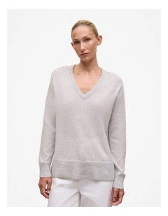 Cashmere Relaxed V-neck in Grey Melange