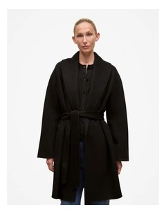 Double Faced Wool Wrap Coat in Black
