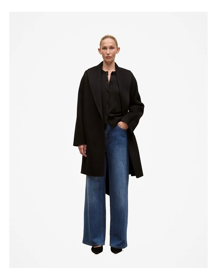 Double Faced Wool Wrap Coat in Black image 2