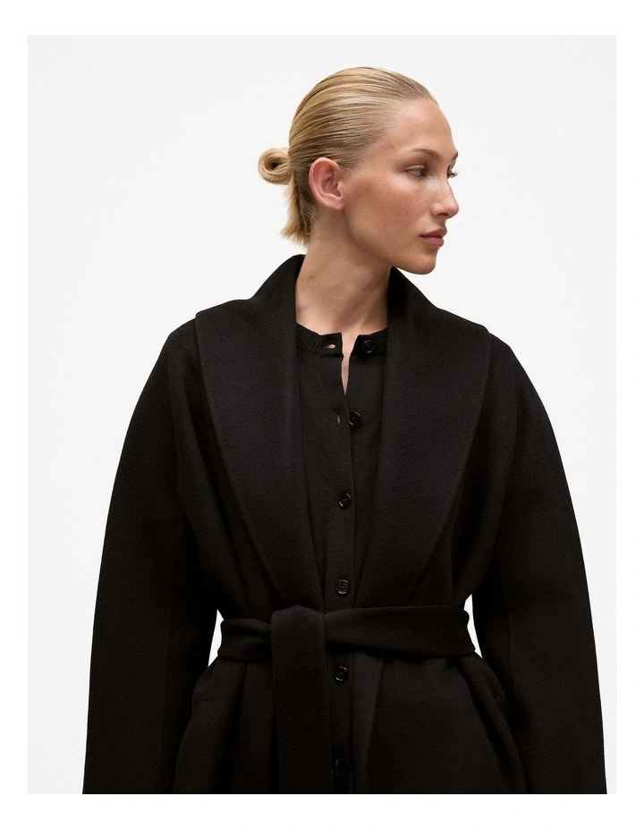 Double Faced Wool Wrap Coat in Black image 3