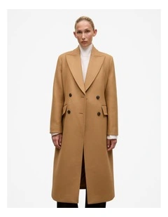 Italian Wool Cashmere Longline Coat in Dark Camel