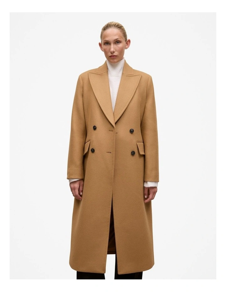 Italian Wool Cashmere Longline Coat in Dark Camel image 1
