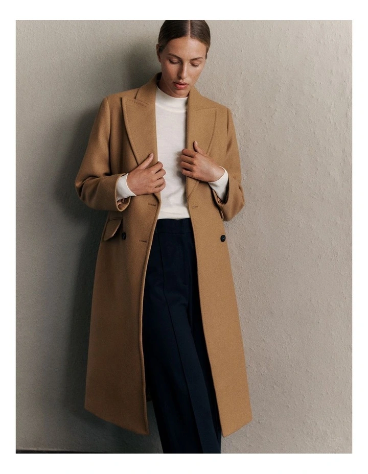 Italian Wool Cashmere Longline Coat in Dark Camel image 2