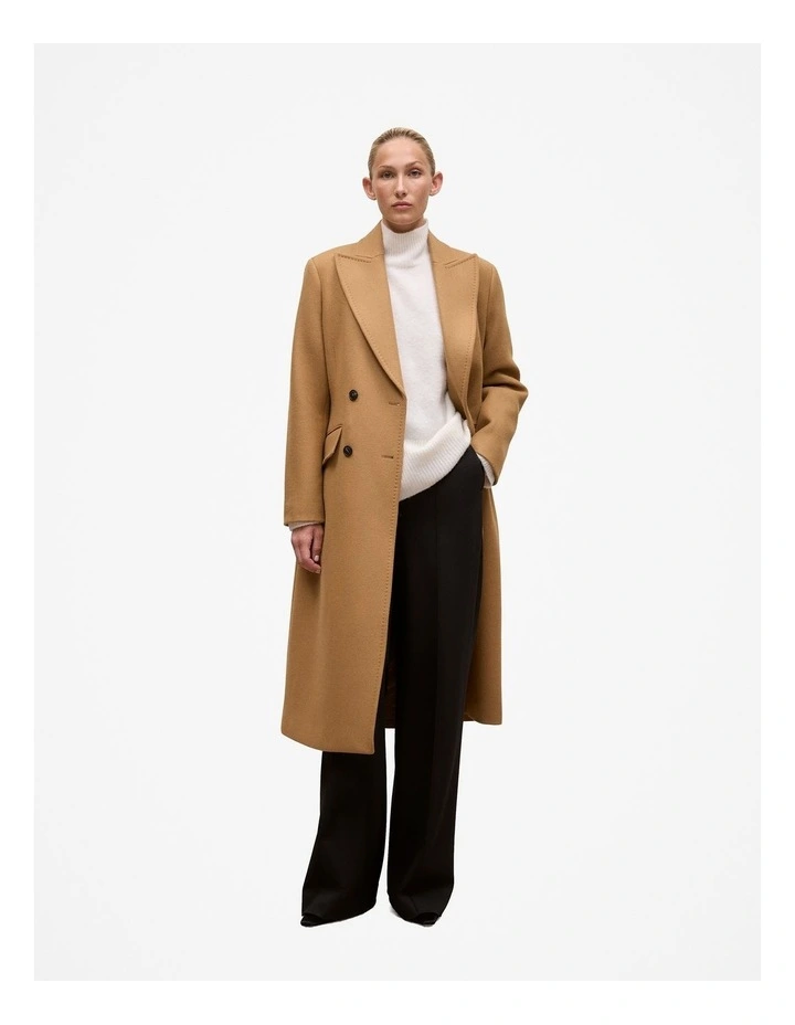 Italian Wool Cashmere Longline Coat in Dark Camel image 3