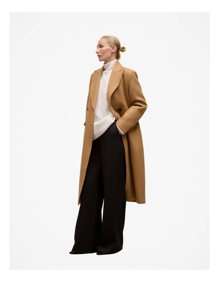 Italian Wool Cashmere Longline Coat in Dark Camel image 5