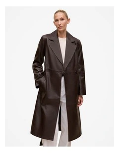 Leather Trench Coat in Coffee Bean