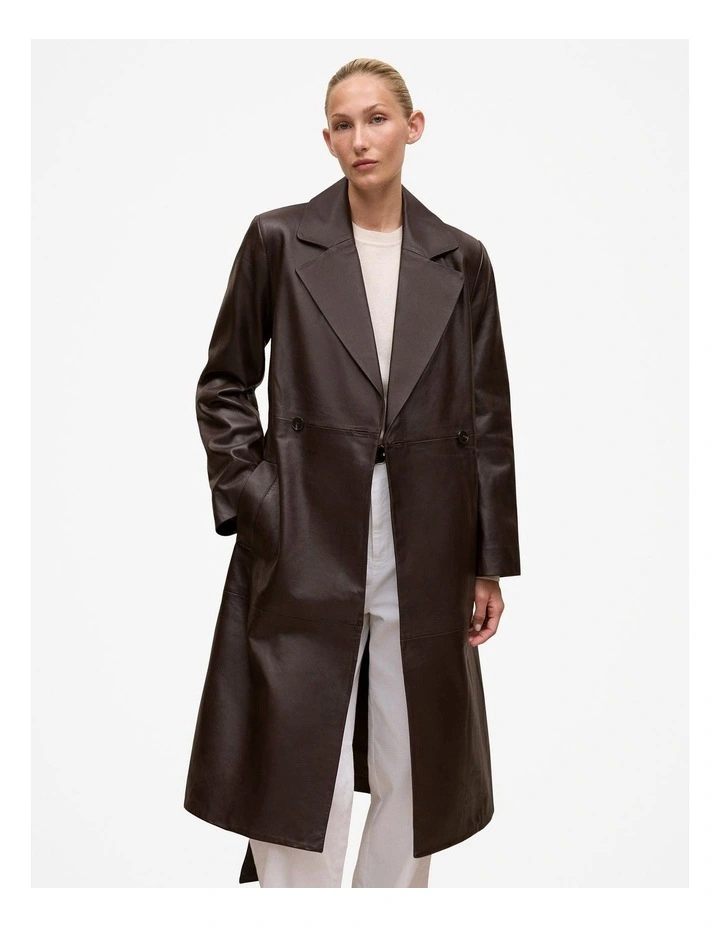 Leather Trench Coat in Coffee Bean image 1