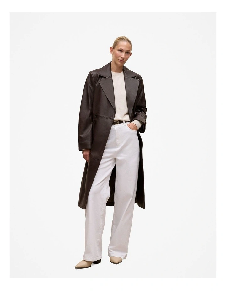 Leather Trench Coat in Coffee Bean image 3