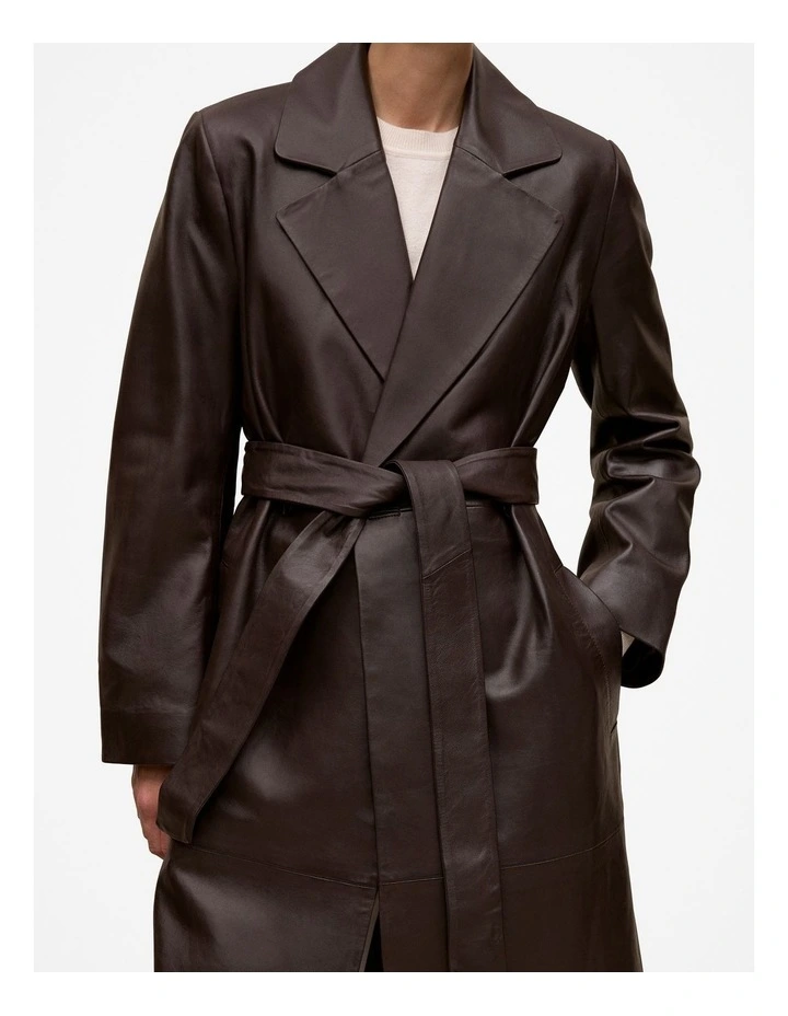 Leather Trench Coat in Coffee Bean image 4