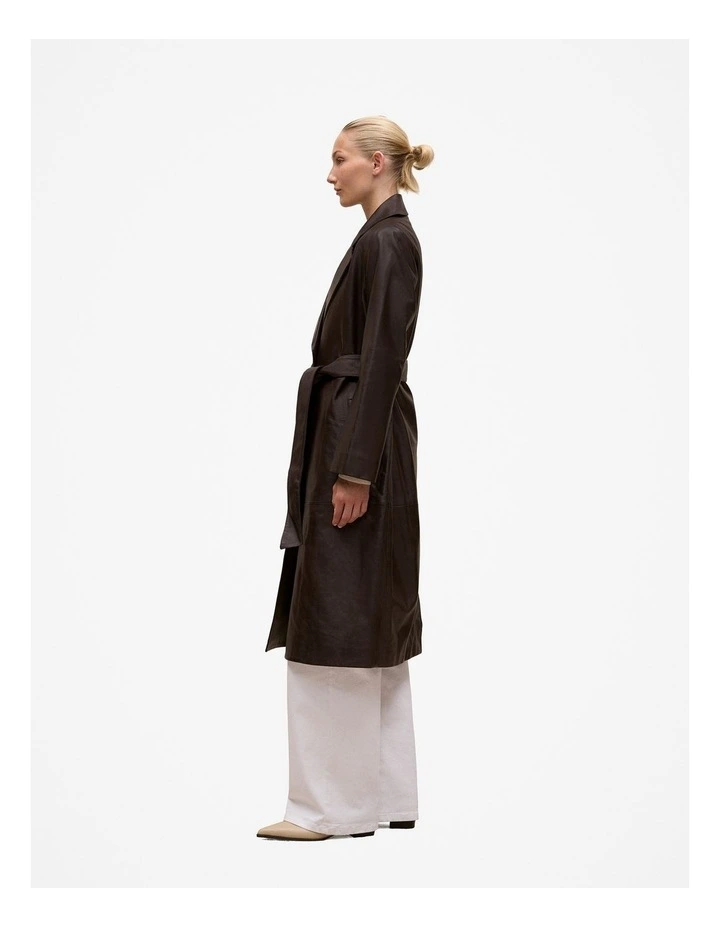 Leather Trench Coat in Coffee Bean image 5