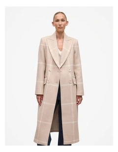 Italian Wool Blend Check Coat in Stone