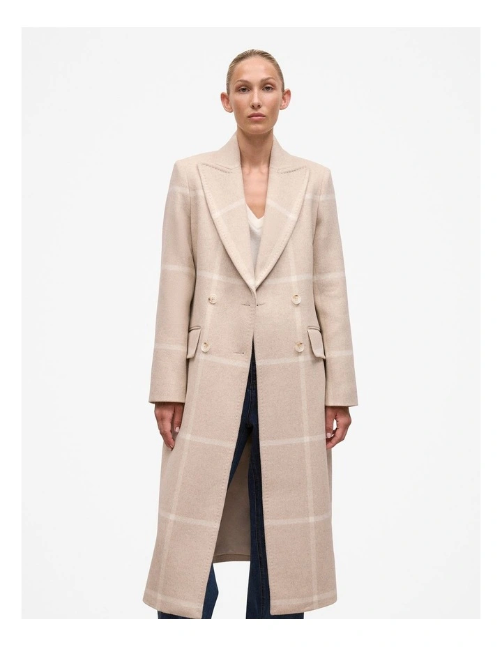 Italian Wool Blend Check Coat in Stone image 1
