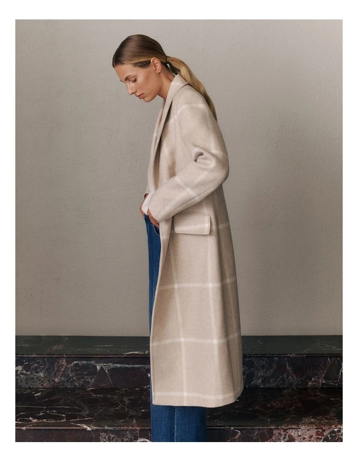 Italian Wool Blend Check Coat in Stone image 2