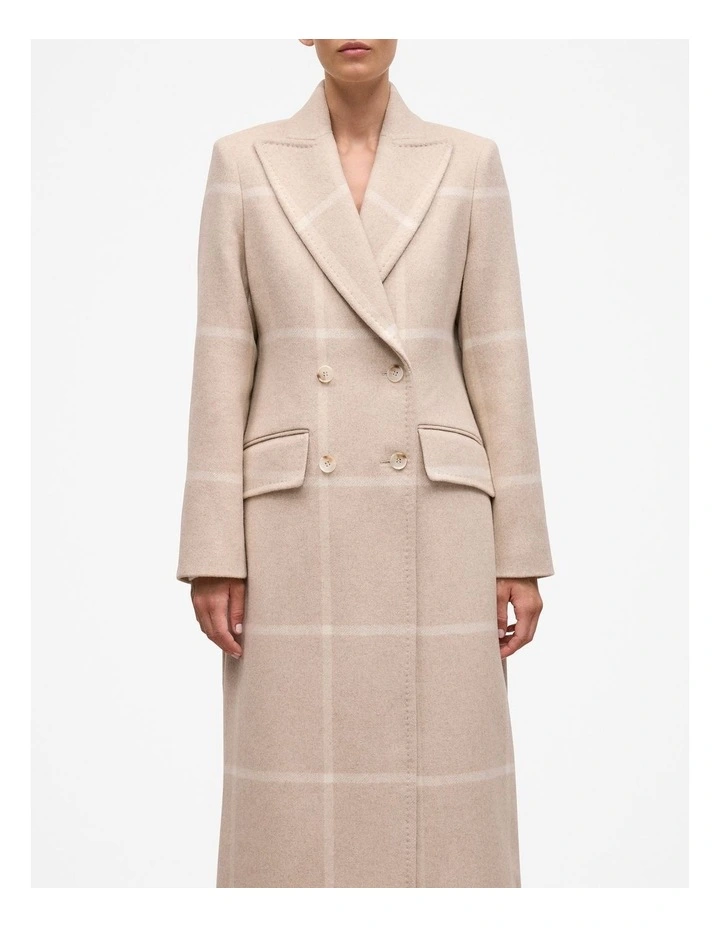Italian Wool Blend Check Coat in Stone image 4