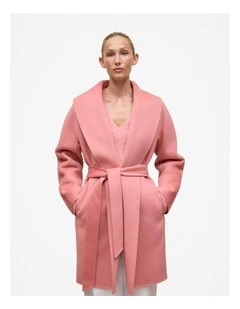Brushed Wool Wrap Coat in Dusty Rose