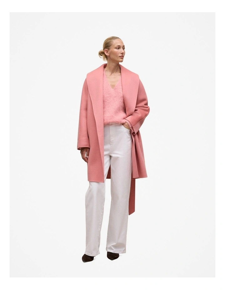 Brushed Wool Wrap Coat in Dusty Rose image 3