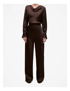 Satin Bias Cut Pant in Coffee Bean