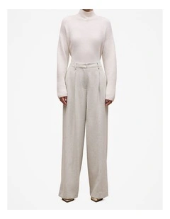 Italian Wool Blend Wide Leg Pant in Light Grey Marle