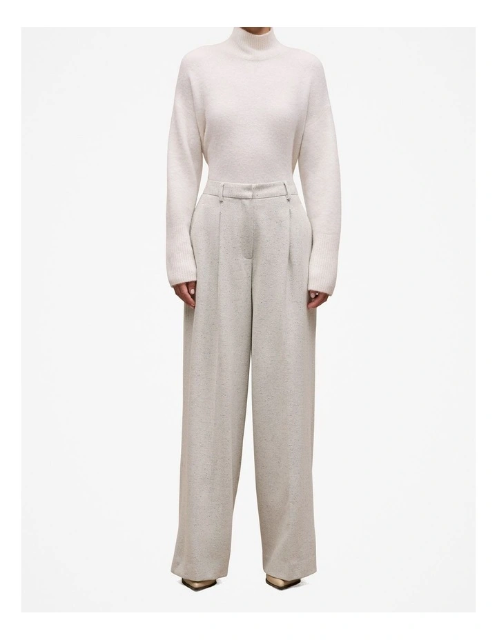 Italian Wool Blend Wide Leg Pant in Light Grey Marle image 1
