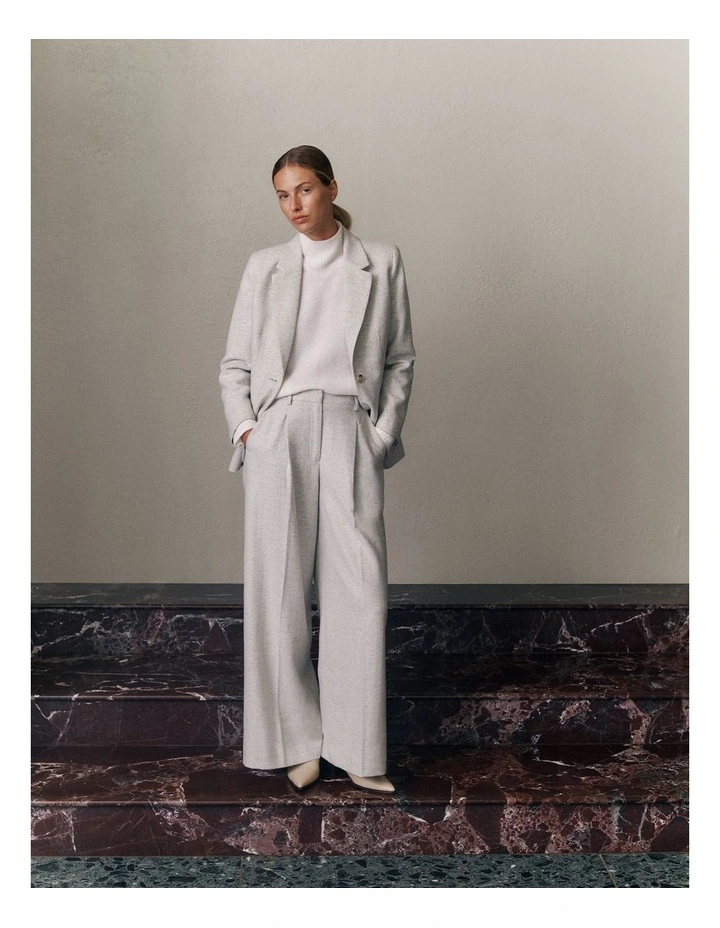 Italian Wool Blend Wide Leg Pant in Light Grey Marle image 2