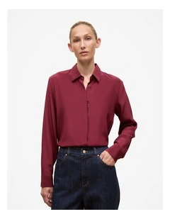Silk Concealed Placket Shirt in Red Mahogany