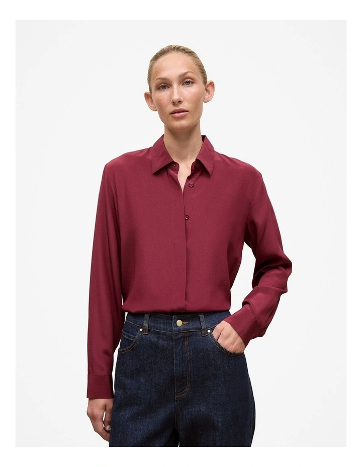 Silk Concealed Placket Shirt in Red Mahogany image 1
