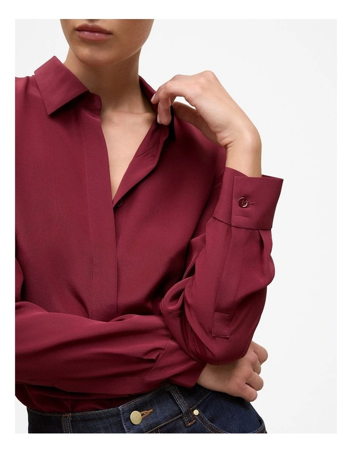 Silk Concealed Placket Shirt in Red Mahogany image 3