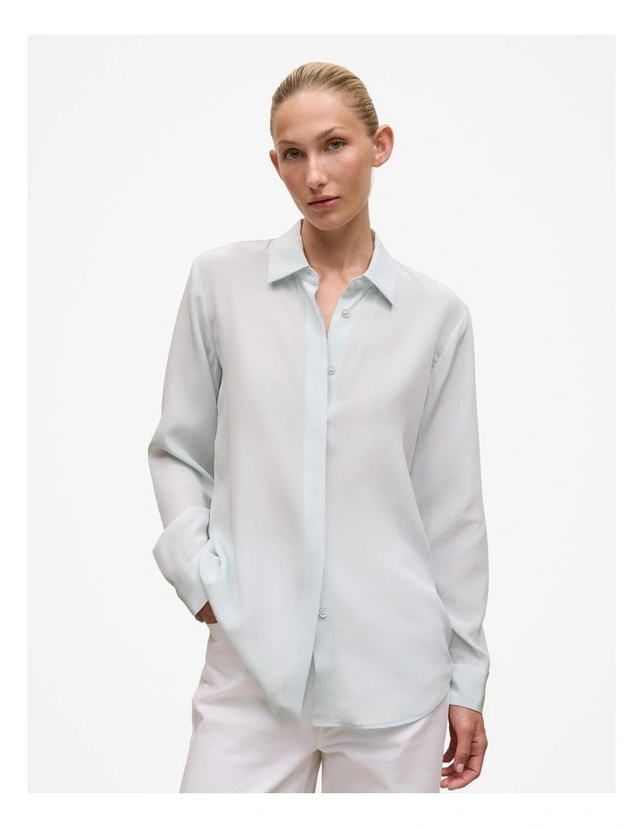 Silk Concealed Placket Shirt in Faint Blue image 1