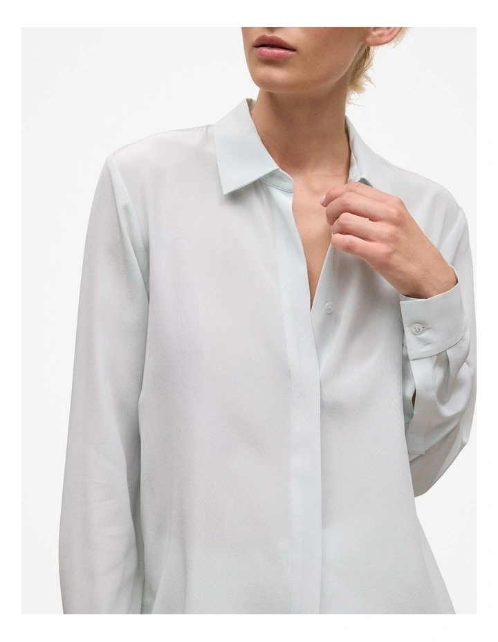 Silk Concealed Placket Shirt in Faint Blue image 3