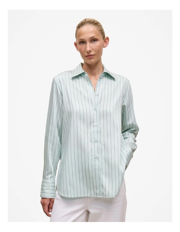 Soft Stripe Long Sleeve Shirt in Faint Blue image 1