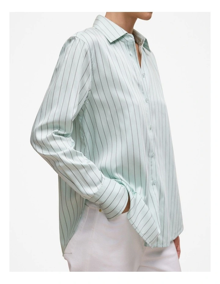 Soft Stripe Long Sleeve Shirt in Faint Blue image 3