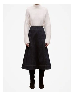 Australian Cotton Blend Denim Panelled Skirt in Rinse Wash