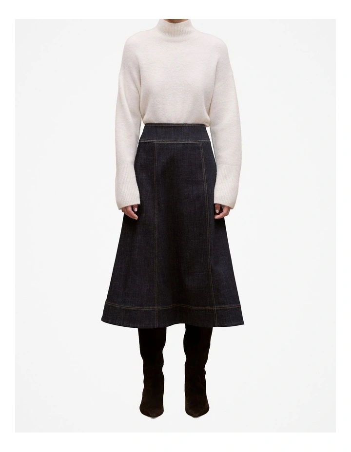 Australian Cotton Blend Denim Panelled Skirt in Rinse Wash image 1