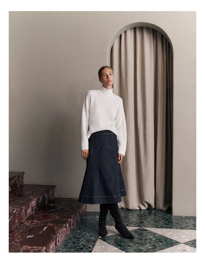 Australian Cotton Blend Denim Panelled Skirt in Rinse Wash image 2