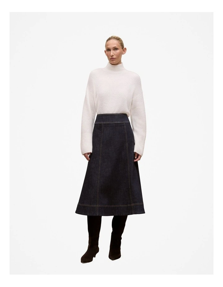 Australian Cotton Blend Denim Panelled Skirt in Rinse Wash image 3