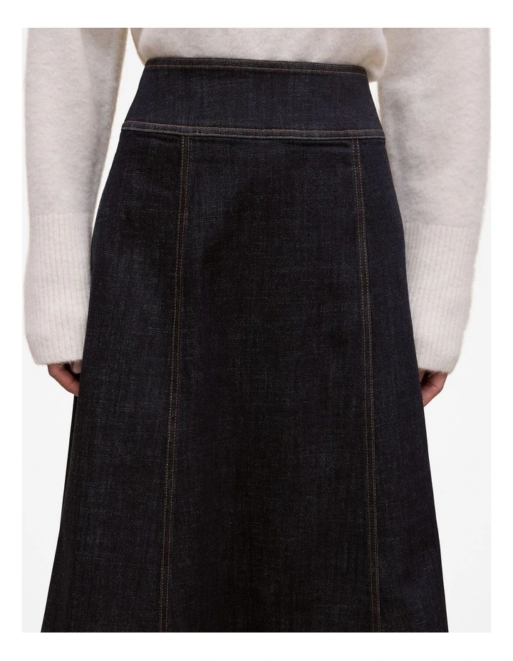 Australian Cotton Blend Denim Panelled Skirt in Rinse Wash image 4