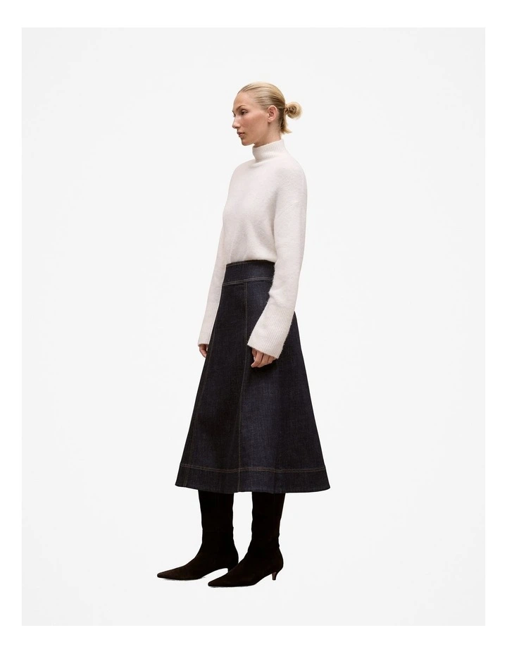Australian Cotton Blend Denim Panelled Skirt in Rinse Wash image 5