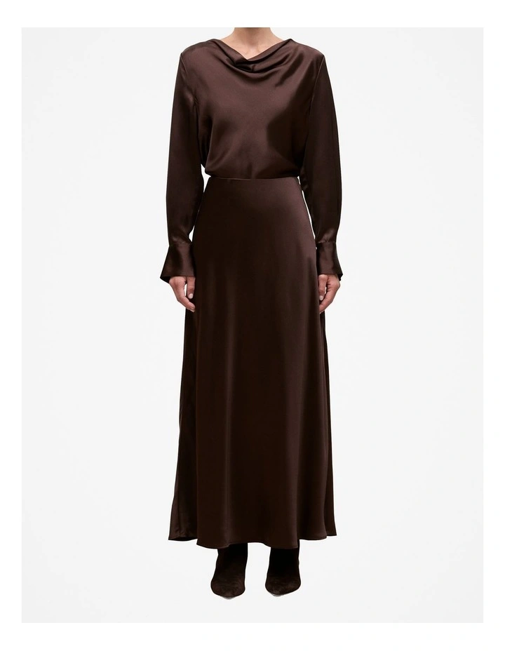 Satin Bias Cut Maxi Skirt in Coffee Bean image 1