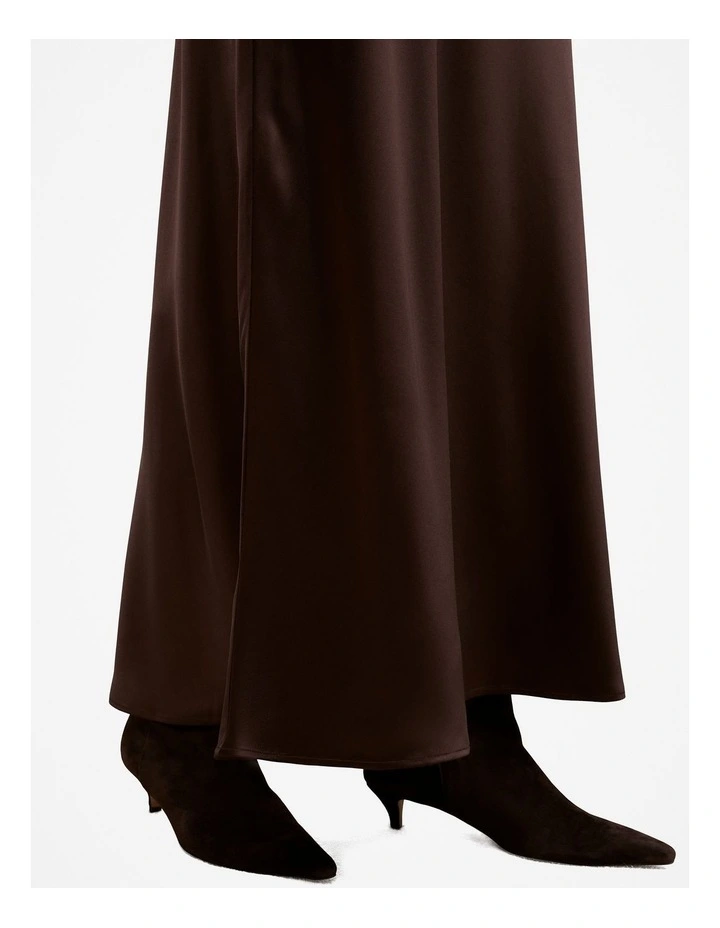 Satin Bias Cut Maxi Skirt in Coffee Bean image 4